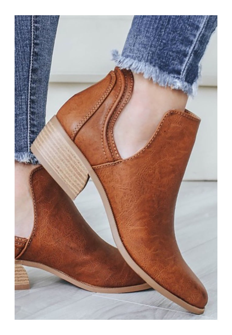 Women Deep Side Cutout Short Booties - Ankle Boots & Booties - BellanBlue
