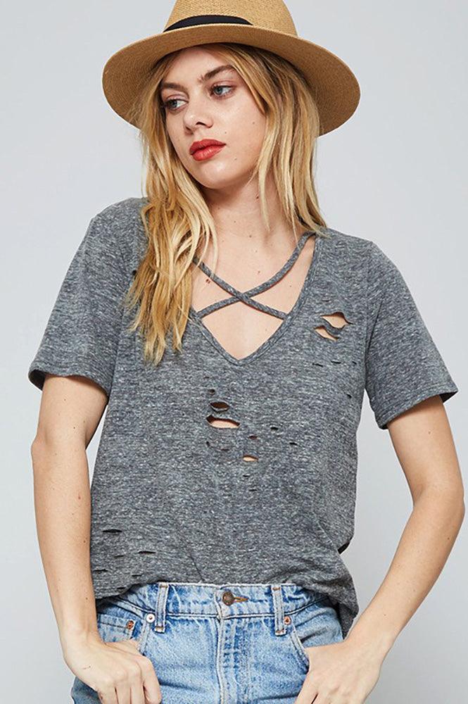 Women Distressed Casual Knit Top - Shirts & Tops - BellanBlue