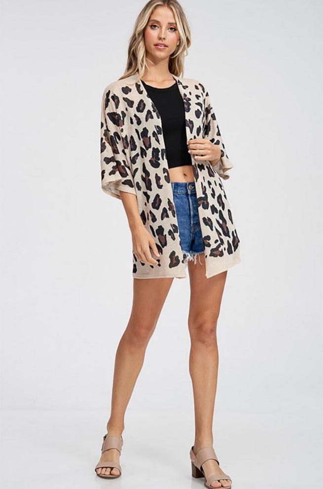 Women Leopard Kimono Cardigan Sweater - Cardigans - BellanBlue