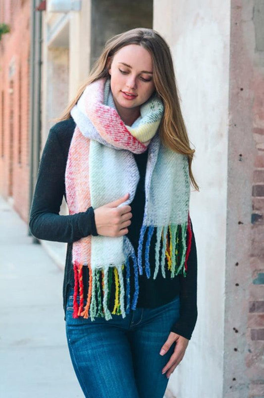 Women Oversized Rainbow Tassel Scarf - Scarves & Shawls - BellanBlue