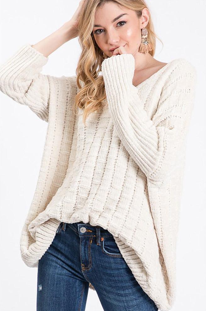 Women Pullover Oversized Chenille Sweater - Pullovers - BellanBlue