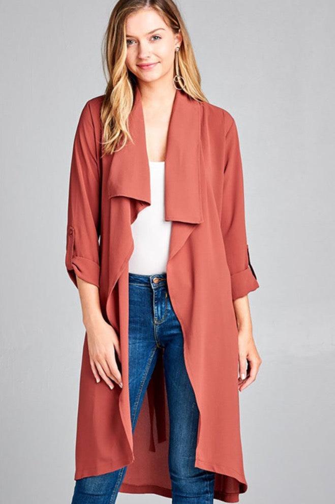 Women Roll Up Sleeve Jacket - Coats & Jackets - BellanBlue