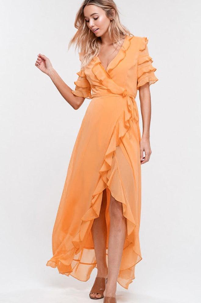 Women's Chiffon Ruffle Wrap Maxi Dress - Dresses - BellanBlue