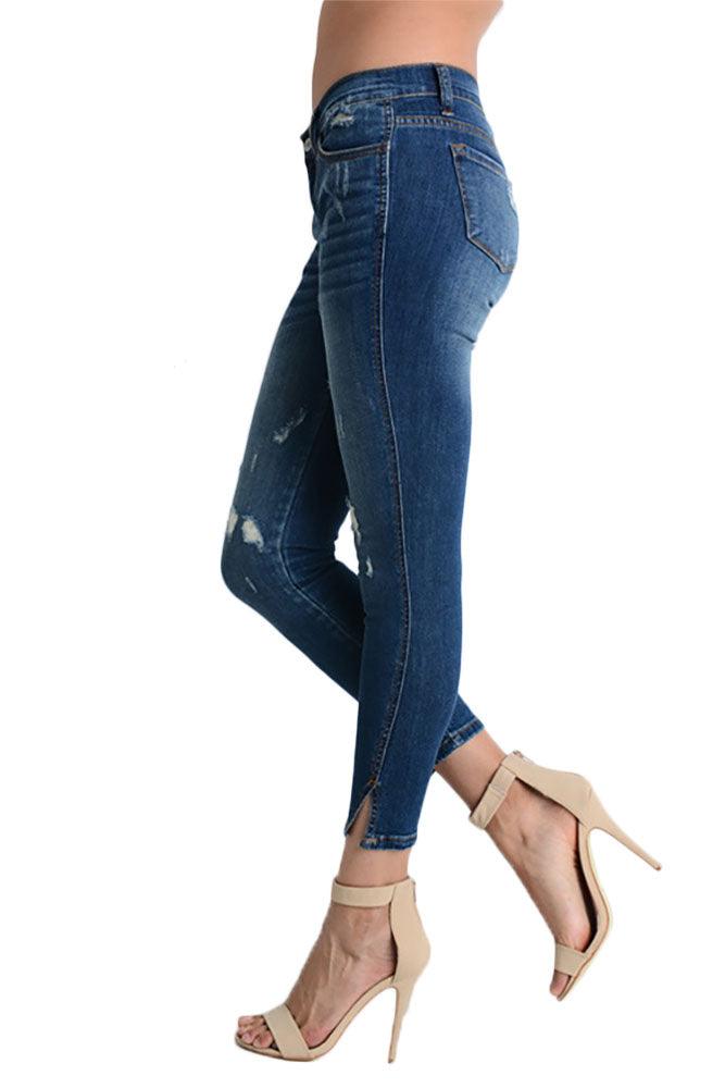 Women's Distressed Ankle Split Hem Jeans - Jeans - BellanBlue