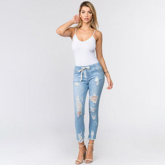 Women's Distressed Skinny Denim Joggers - Jeans - BellanBlue