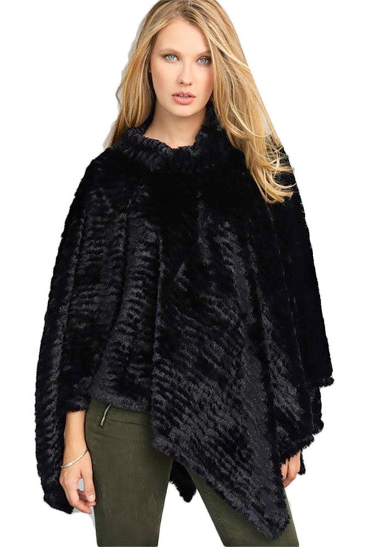 Women's Exquisitely Soft Faux Fur High Neck Poncho - Shirts & Tops - BellanBlue