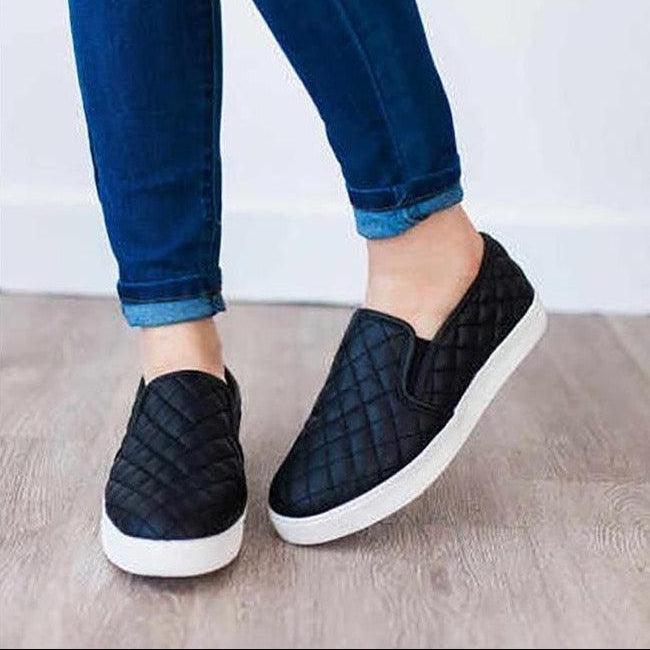 Women's Flat Slip-On Quilted Pattern Comfy Sneakers - Shoes - BellanBlue