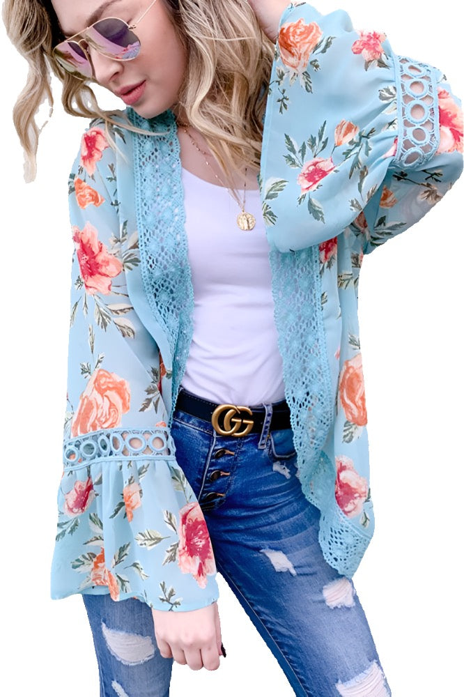 Women's Floral Bell Sleeve Cardigan - Cardigans - BellanBlue