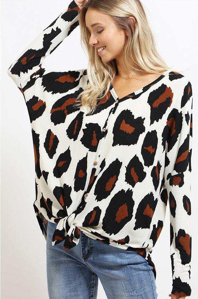 Women's Long Sleeve Leopard Print Blouse - Shirts & Tops - BellanBlue