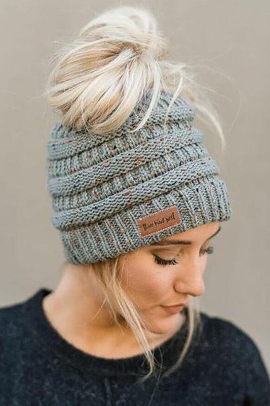 Women's Messy Bun Confetti Beanie - Beanie - BellanBlue