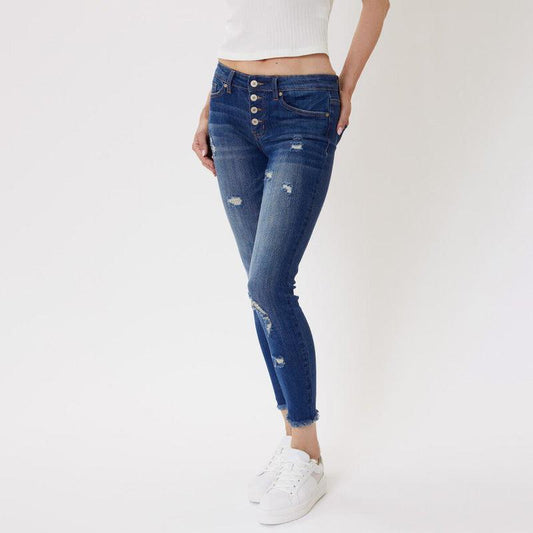 Look fly (pun intended!) in these Women's Mid-Rise Button Fly Ankle Skinny Jeans. Perfectly slim-fit, comfy, and stylish, they'll quickly become your go-to bottoms to spice up any outfit. Buttoning up? We got you!