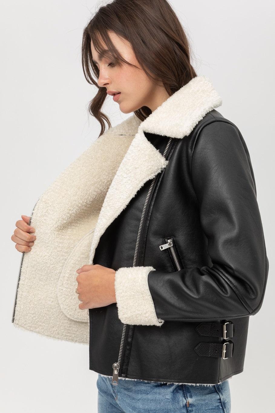 Women's Non Stretch PU Black Jacket - Coats & Jackets - BellanBlue