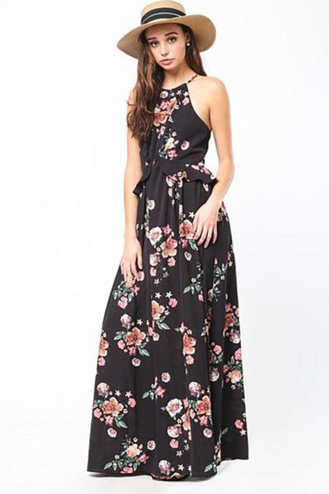 Women's Open Back Sleeveless Long Floral Dress - Dresses - BellanBlue