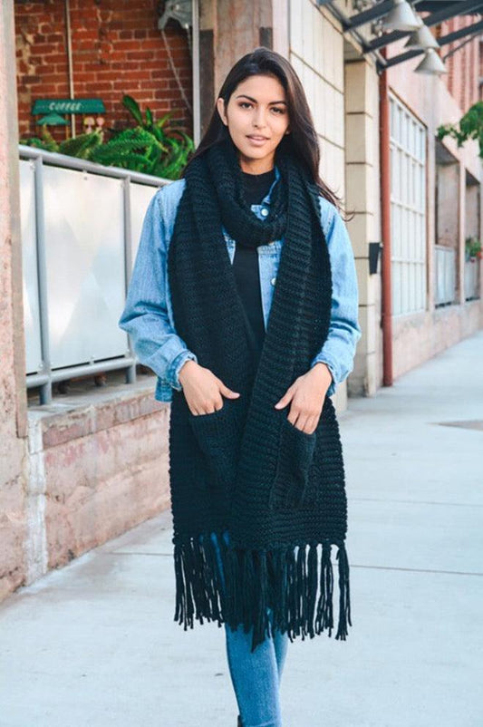 Women's Oversized Two Pocket Tassel Scarf - Scarves & Shawls - BellanBlue