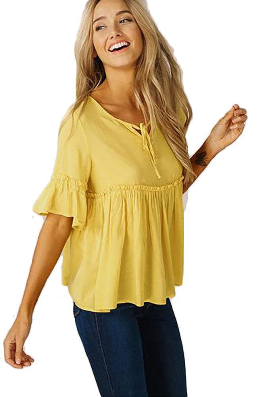 Women's Ruffle Bell Sleeves Babydoll Top - Shirts & Tops - BellanBlue