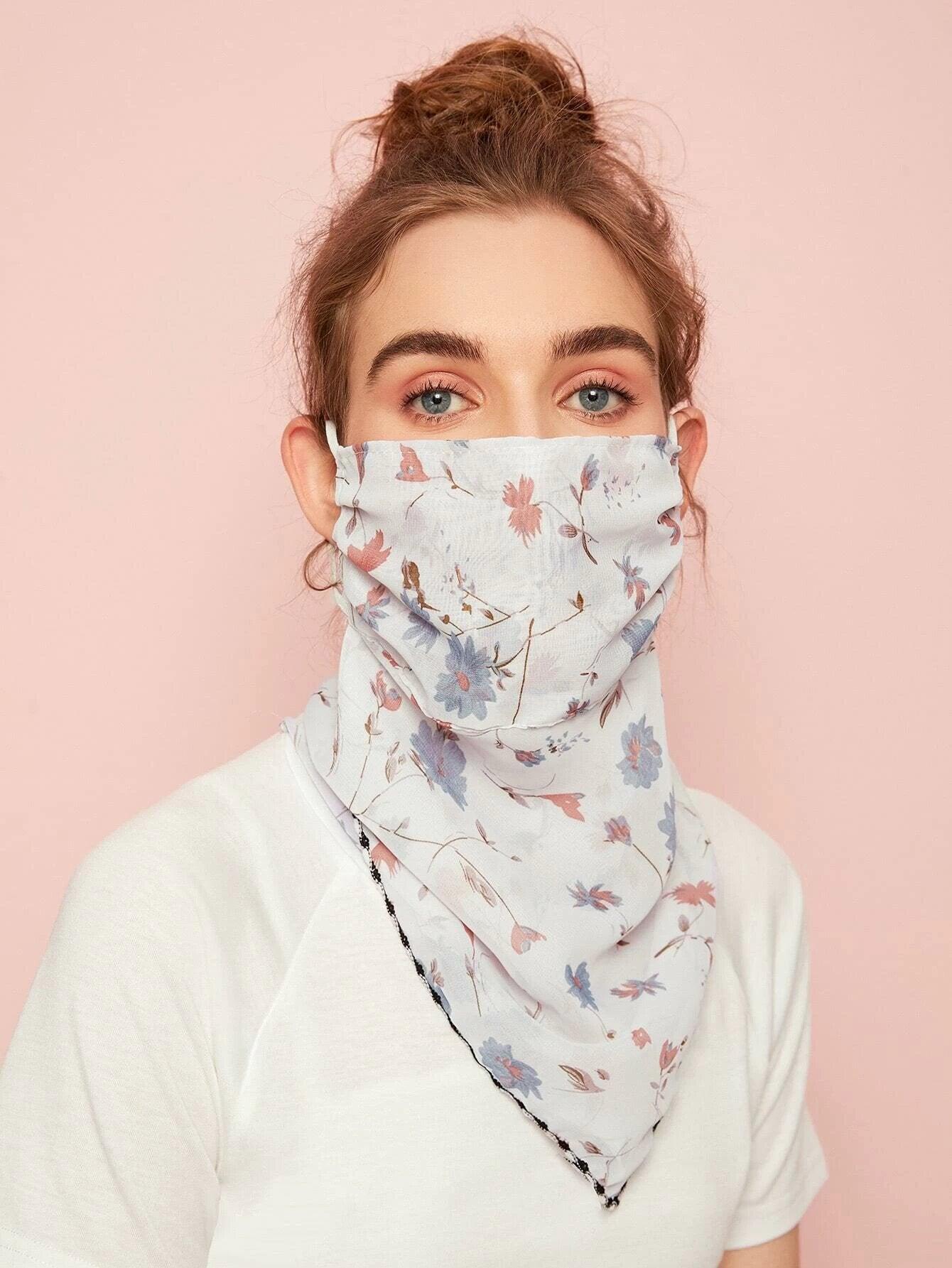 Women's Scarf Floral Print Face Mask - Scarves & Shawls - BellanBlue