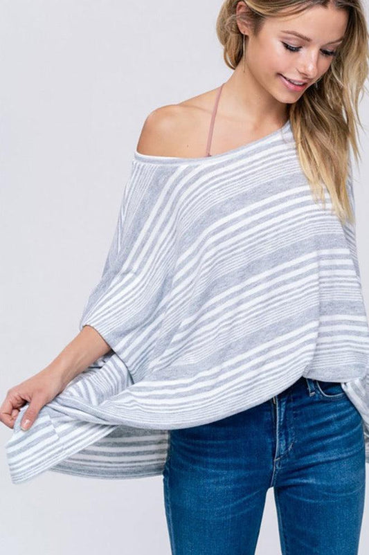 Women's Soft-Striped Long-Sleeve Top—a striped design, slouchy shape, and boxy fit. Ready to be worn and adored! It's a wardrobe staple designed with comfort and style in mind. With this top, you won't have to choose between fashion and feeling good.