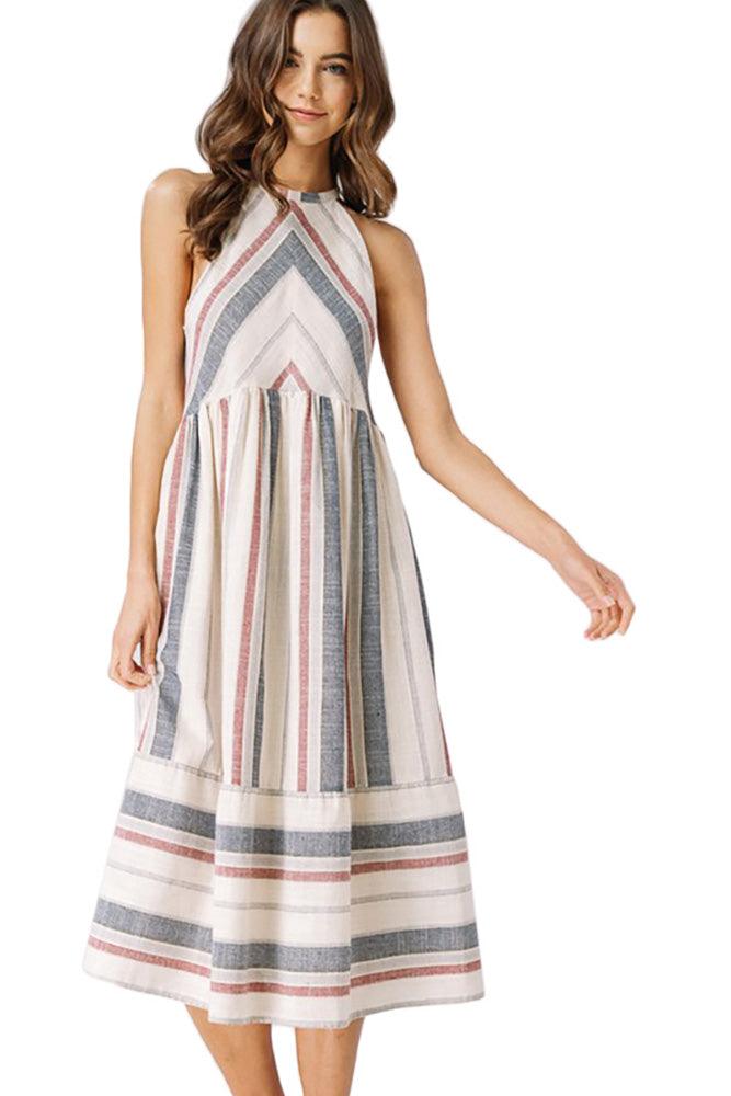 Women's Striped Woven Dress - Dresses - BellanBlue