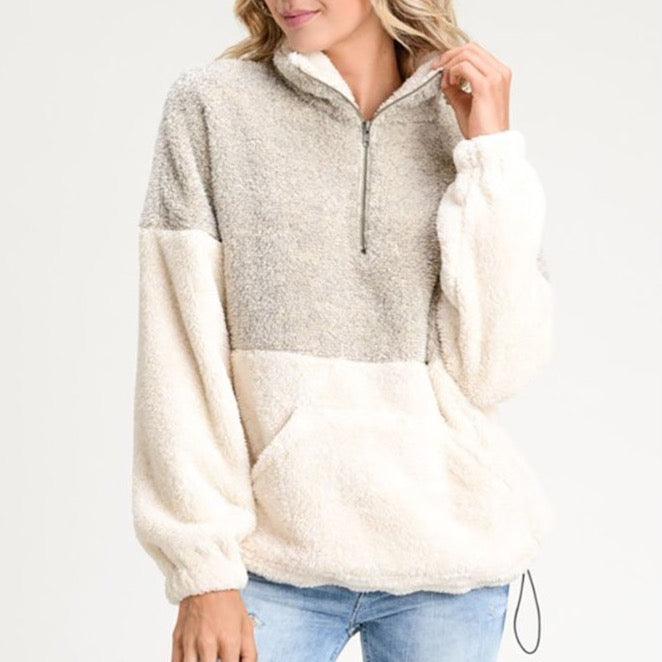 Women's Turtle Neck Fuzzy Pull Up Zipper Sweater - Pullovers - BellanBlue