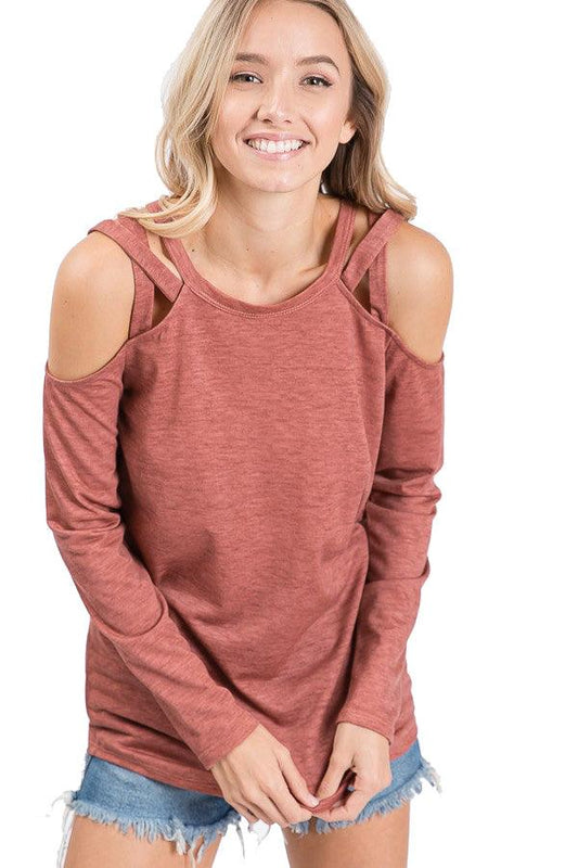 Women's Vintage Open Shoulder Long Sleeve Top - Shirts & Tops - BellanBlue
