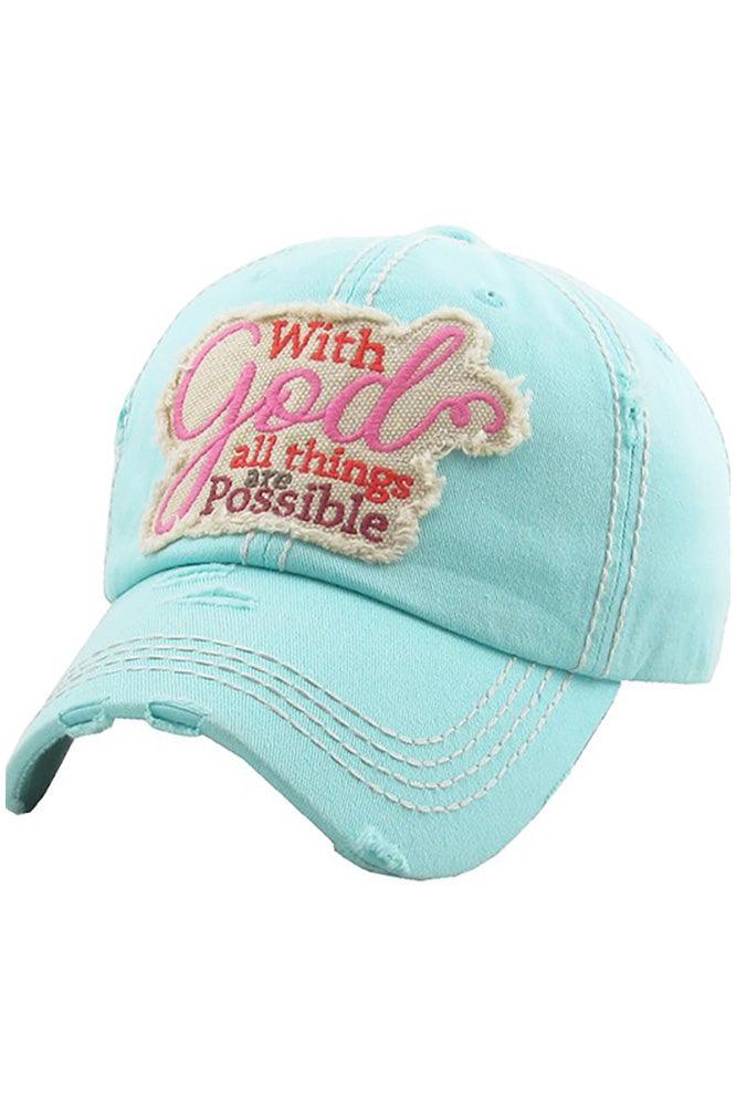 Women's "With God All Things Are Possible" Washed Vintage Baseball Cap - Hats - BellanBlue