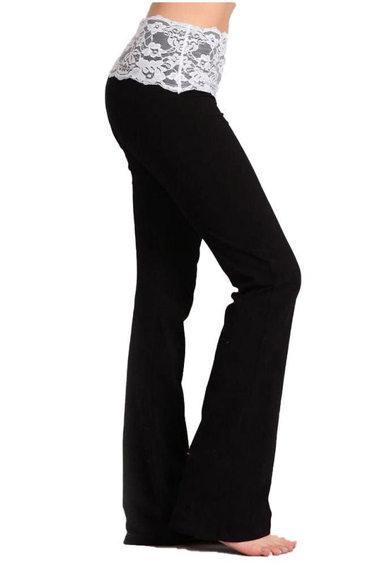 Women Wide Leg High Waisted Lace Yoga Pants - Pants - BellanBlue